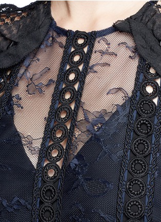 Detail View - Click To Enlarge - SELF-PORTRAIT - Frill shoulder floral lace midi dress