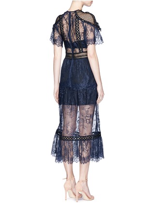 Back View - Click To Enlarge - SELF-PORTRAIT - Frill shoulder floral lace midi dress