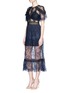 Figure View - Click To Enlarge - SELF-PORTRAIT - Frill shoulder floral lace midi dress