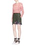 Figure View - Click To Enlarge - SELF-PORTRAIT - Ruffle stripe and grid guipure lace top