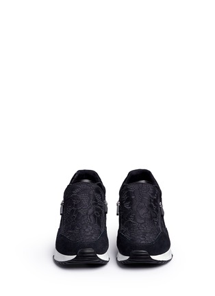 Front View - Click To Enlarge - ASH - 'Look Lace' satin and suede zip sneakers