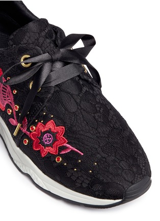 Detail View - Click To Enlarge - ASH - Mina' floral embroidered stud lace sneakers