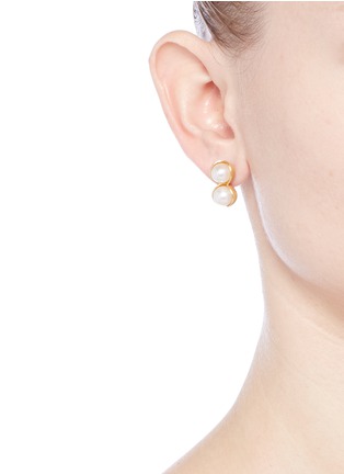Figure View - Click To Enlarge - BELINDA CHANG - 'Fruity Twin' 18k yellow gold plated double pearl earrings