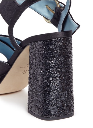 Detail View - Click To Enlarge - FRANCES VALENTINE - 'Dizzie' glitter heel satin velvet platform sandals