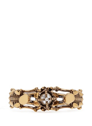 Figure View - Click To Enlarge - ALEXANDER MCQUEEN - Skeleton faux pearl crown cuff