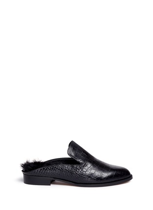 Main View - Click To Enlarge - CLERGERIE - 'Alicef' fur lined croc embossed leather mules
