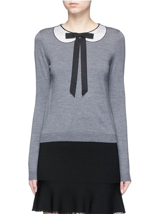 Main View - Click To Enlarge - ALICE & OLIVIA - 'Jensyn' strass collar intarsia neck tie wool sweater
