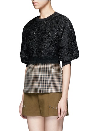 Front View - Click To Enlarge - 3.1 PHILLIP LIM - Floral cloqué houndstooth hem puff sleeve top