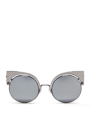 Main View - Click To Enlarge - FENDI - 'Eyeshine' metal round cat eye mirror sunglasses