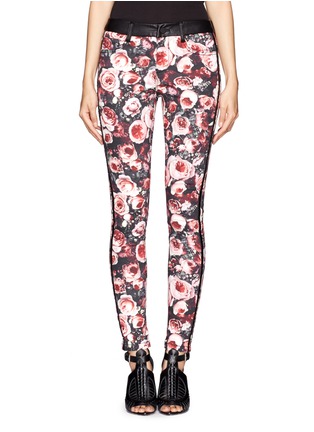Main View - Click To Enlarge - MO&CO. EDITION 10 - Leather trim rose print crop skinny jeans