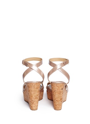 Back View - Click To Enlarge - JIMMY CHOO - Papyrus cracked pearlescent leather wedge sandals
