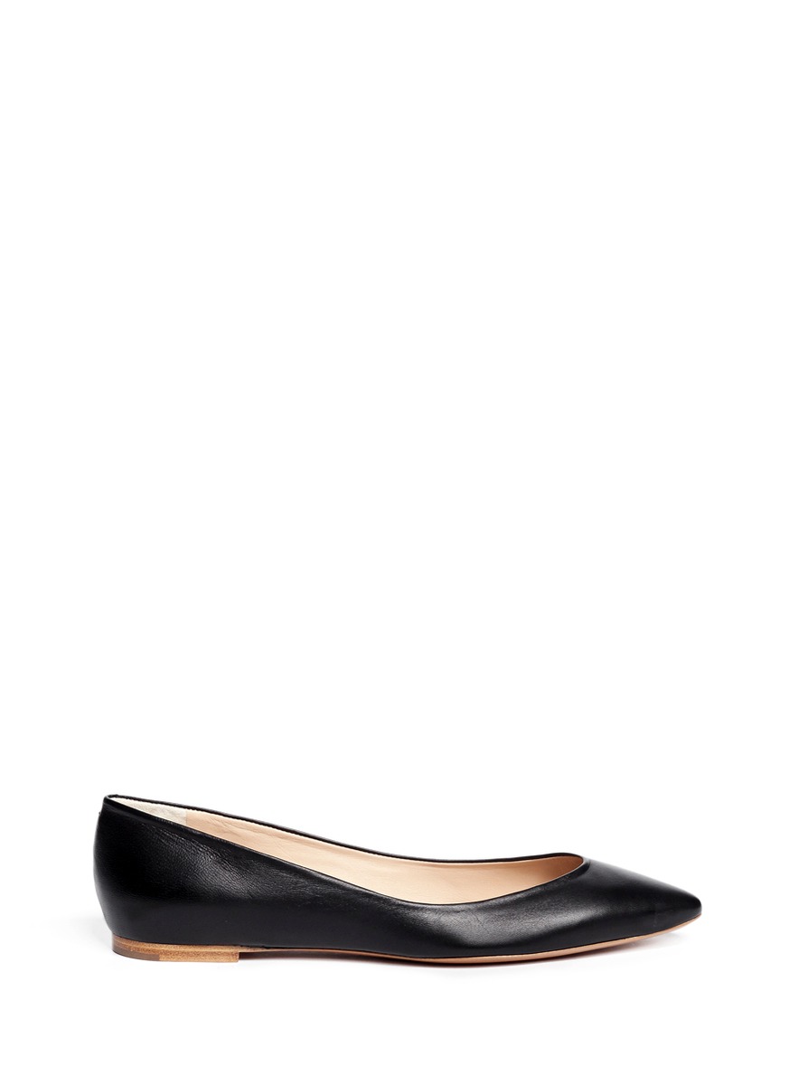 CHLOÉ - Point-toe leather flats - on SALE | Black Ballerina Flats ...