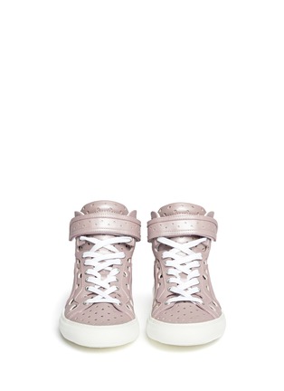 Figure View - Click To Enlarge - PIERRE HARDY - Perforated pearlescent leather sneakers