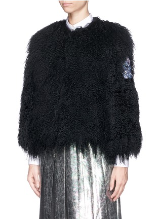 Front View - Click To Enlarge - MSGM - Tibetan lamb fur sequin appliqué coat