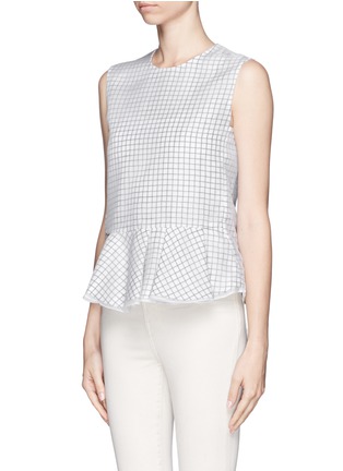 Front View - Click To Enlarge - MO&CO. EDITION 10 - Organza check embroidery peplum top