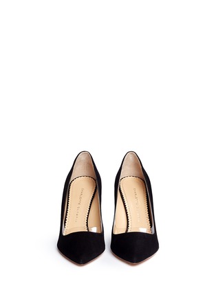 Figure View - Click To Enlarge - CHARLOTTE OLYMPIA - 'Party Shoes 85' PVC trim suede pumps