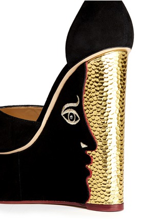 Detail View - Click To Enlarge - CHARLOTTE OLYMPIA - 'Two-Faced' suede peep toe wedge sandals