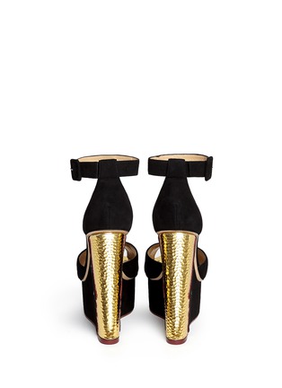 Back View - Click To Enlarge - CHARLOTTE OLYMPIA - 'Two-Faced' suede peep toe wedge sandals