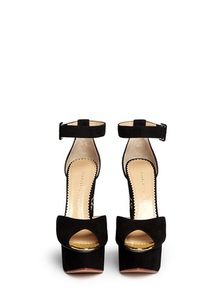 Figure View - Click To Enlarge - CHARLOTTE OLYMPIA - 'Two-Faced' suede peep toe wedge sandals