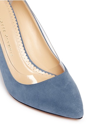 Detail View - Click To Enlarge - CHARLOTTE OLYMPIA - 'Party Shoes 85' PVC trim suede pumps