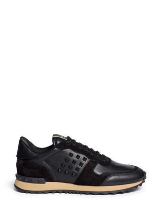 Main View - Click To Enlarge - VALENTINO GARAVANI - Rubber Rockstud leather suede sneakers