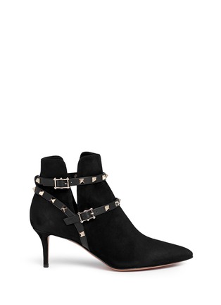 Main View - Click To Enlarge - VALENTINO GARAVANI - 'Rockstud' leather strap suede ankle boots