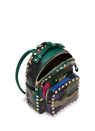 Detail View - Click To Enlarge - VALENTINO GARAVANI - 'Rockstud' mini camouflage leather patch canvas backpack