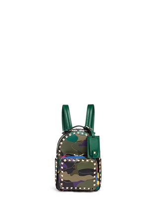Main View - Click To Enlarge - VALENTINO GARAVANI - 'Rockstud' mini camouflage leather patch canvas backpack