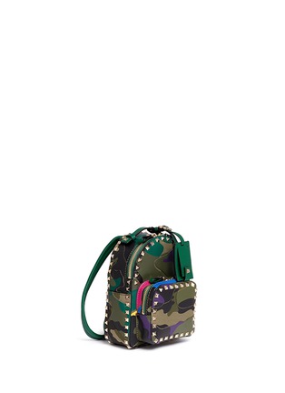 Figure View - Click To Enlarge - VALENTINO GARAVANI - 'Rockstud' mini camouflage leather patch canvas backpack