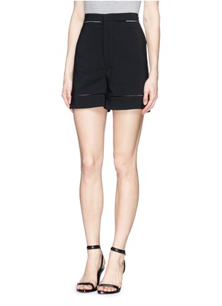 Front View - Click To Enlarge - GIVENCHY - Stripe cutout crepe shorts
