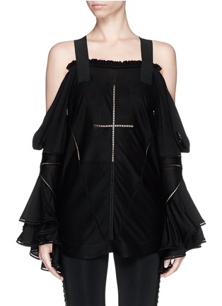 Main View - Click To Enlarge - GIVENCHY - Ladder stitch cold shoulder jersey top