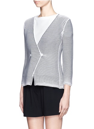Front View - Click To Enlarge - ARMANI COLLEZIONI - Striped double breasted knit jacket