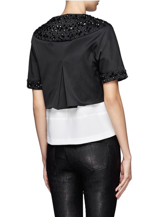 Back View - Click To Enlarge - ARMANI COLLEZIONI - Jewel embellished collar and sleeve cropped satin jacket