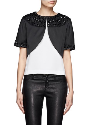 Main View - Click To Enlarge - ARMANI COLLEZIONI - Jewel embellished collar and sleeve cropped satin jacket