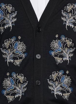 Detail View - Click To Enlarge - ALEXANDER MCQUEEN - Floral embroidery wool-silk cardigan