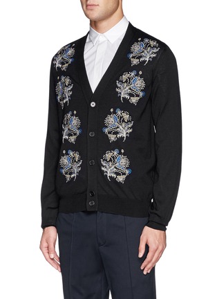 Front View - Click To Enlarge - ALEXANDER MCQUEEN - Floral embroidery wool-silk cardigan