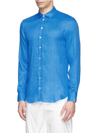 Front View - Click To Enlarge - ARMANI COLLEZIONI - Soft French collar cotton-linen shirt