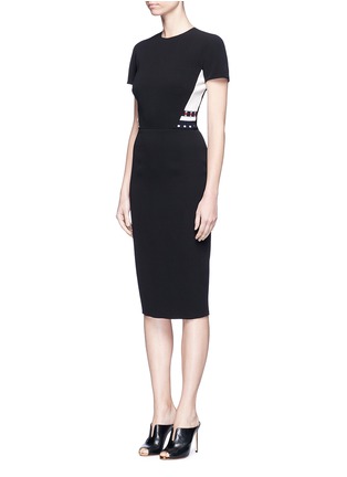 Front View - Click To Enlarge - VICTORIA BECKHAM - Stripe knit insert fitted dress