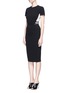 Front View - Click To Enlarge - VICTORIA BECKHAM - Stripe knit insert fitted dress