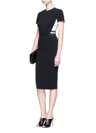 Figure View - Click To Enlarge - VICTORIA BECKHAM - Stripe knit insert fitted dress