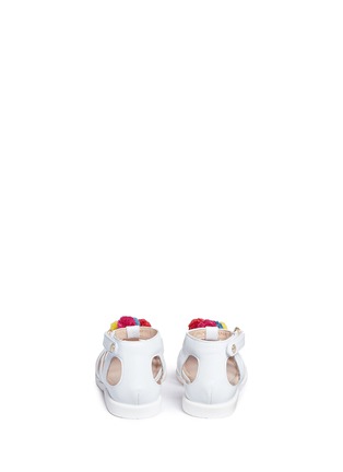 Back View - Click To Enlarge - AQUAZZURA - Raffia pompom caged leather toddler sandals