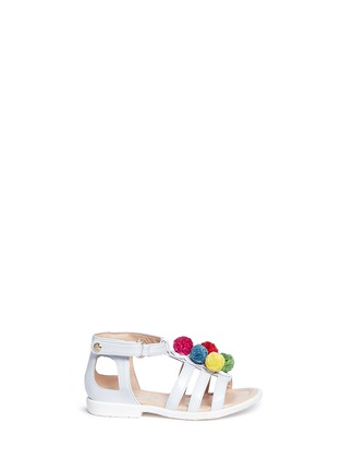 Main View - Click To Enlarge - AQUAZZURA - Raffia pompom caged leather toddler sandals