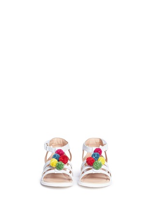 Figure View - Click To Enlarge - AQUAZZURA - Raffia pompom caged leather toddler sandals