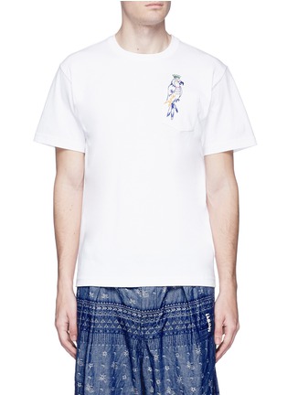 Main View - Click To Enlarge - SACAI - Parrot embroidered pocket cotton T-shirt