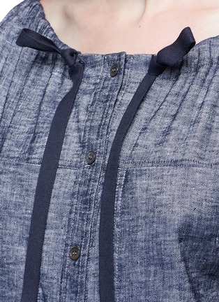 Detail View - Click To Enlarge - THEORY - 'Velvela' drawstring neck denim shirt