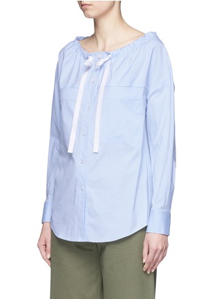 Front View - Click To Enlarge - THEORY - 'Magena' drawstring neckline cotton poplin shirt