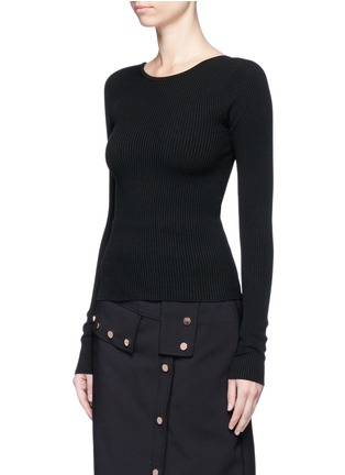 Front View - Click To Enlarge - TIBI - Lace-up scoop back rib knit sweater