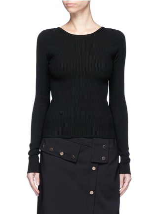 Main View - Click To Enlarge - TIBI - Lace-up scoop back rib knit sweater