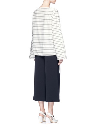 Back View - Click To Enlarge - TIBI - Tie sleeve boat neck stripe top