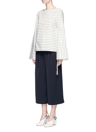 Front View - Click To Enlarge - TIBI - Tie sleeve boat neck stripe top
